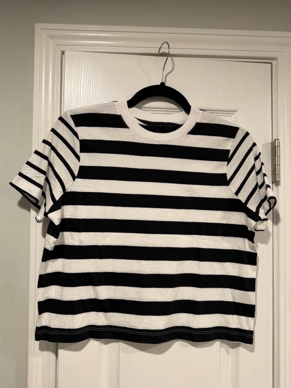 NWOT Madewell Size S Black White Striped Crop Tee Cotton Short Sleeve Top